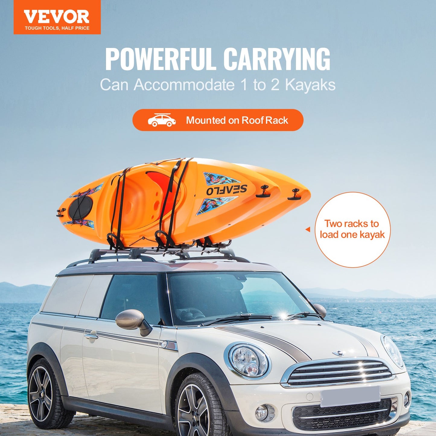 VEVOR Kayak Roof Rack 2 Pairs J-Bar, Soft Roof Rack Quick Folding, Top Mount Tie