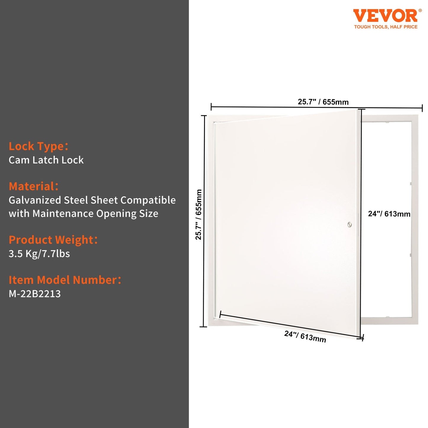 Reinforced Steel Access Panel for Drywall & Ceiling, 613x613 mm, Easy Install
