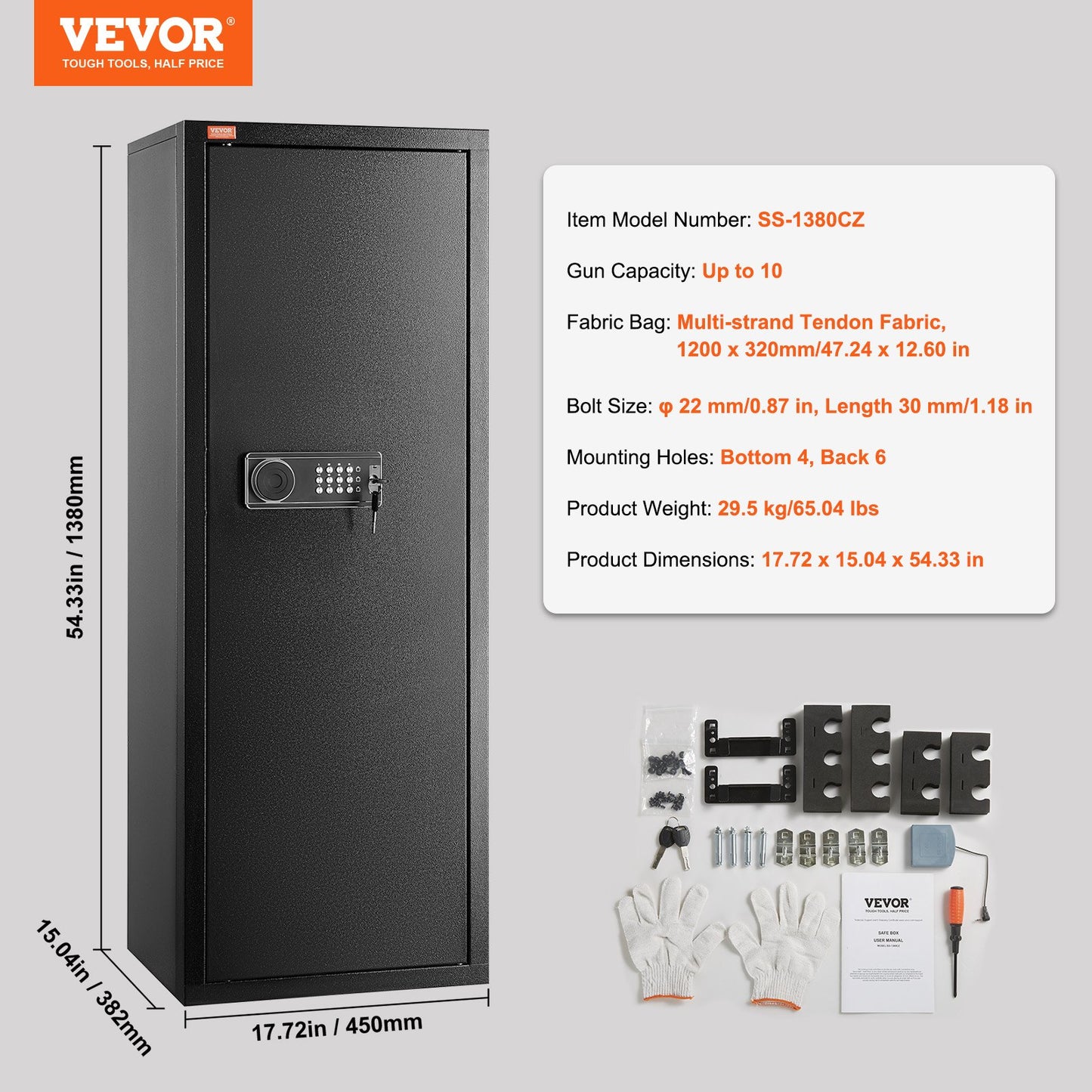 VEVOR 6-10 Rifles Gun Safe Rifle Safe with Lock & Digital Keypad Removable Shelf