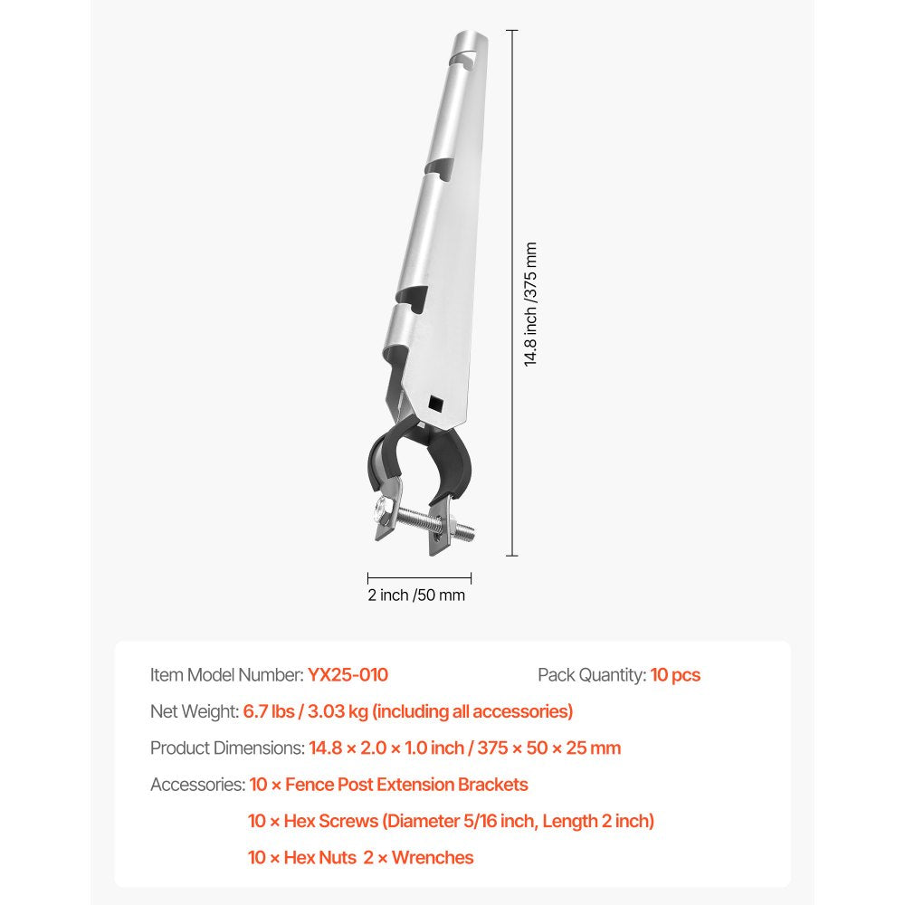 10 Packs 375 mm Barbed Wire Arm Extender for 32-38 mm Chain Link Fence