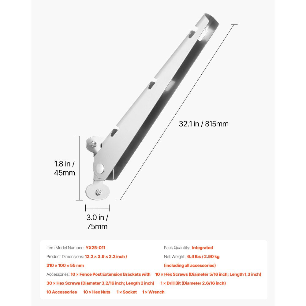Barbed Wire Arm 10Pack 310mm Fence Post Height Extender Surface Mounted