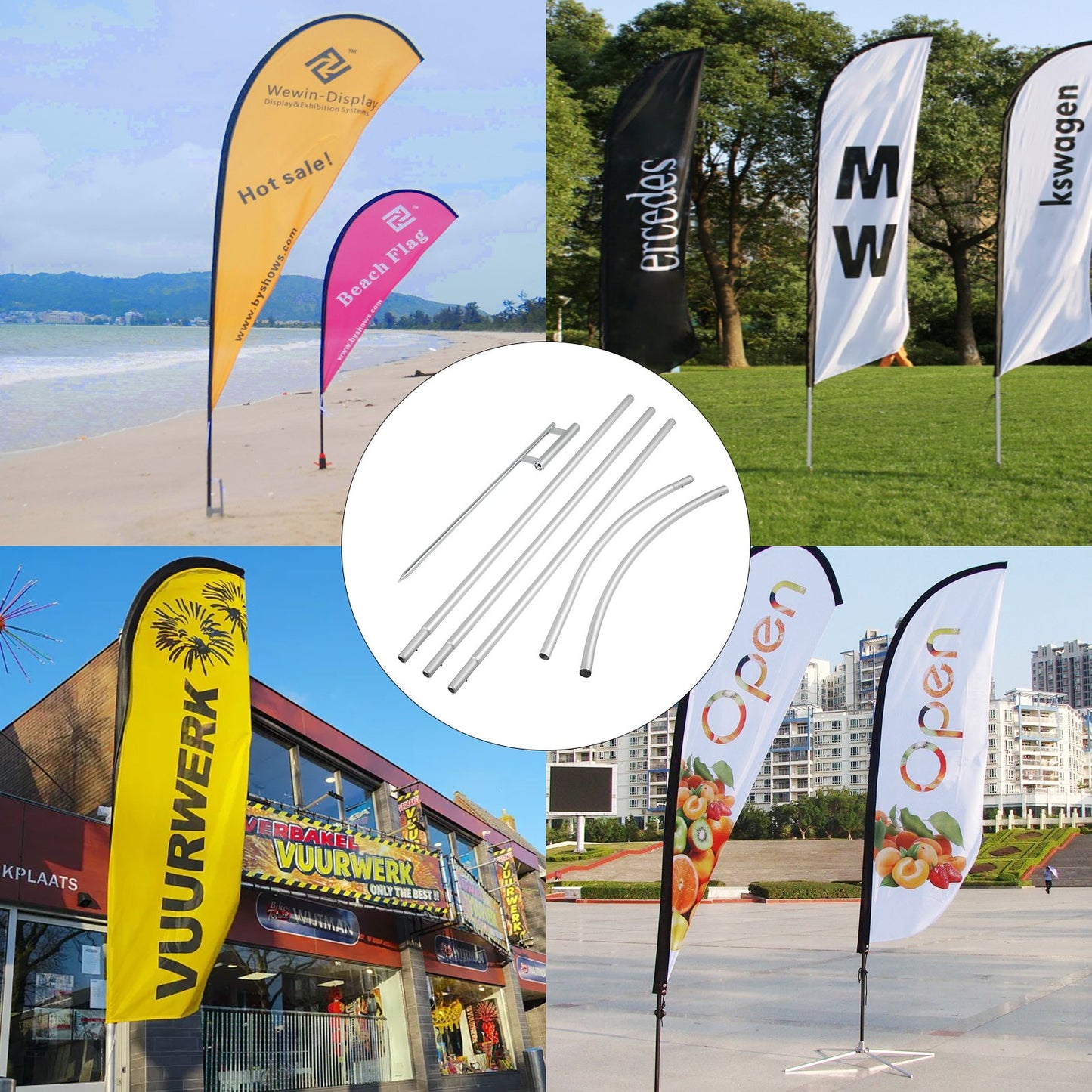 VEVOR Advertising Feather Flag for Business 12 x 6PCS 16ft Swooper Flag Pole Sets