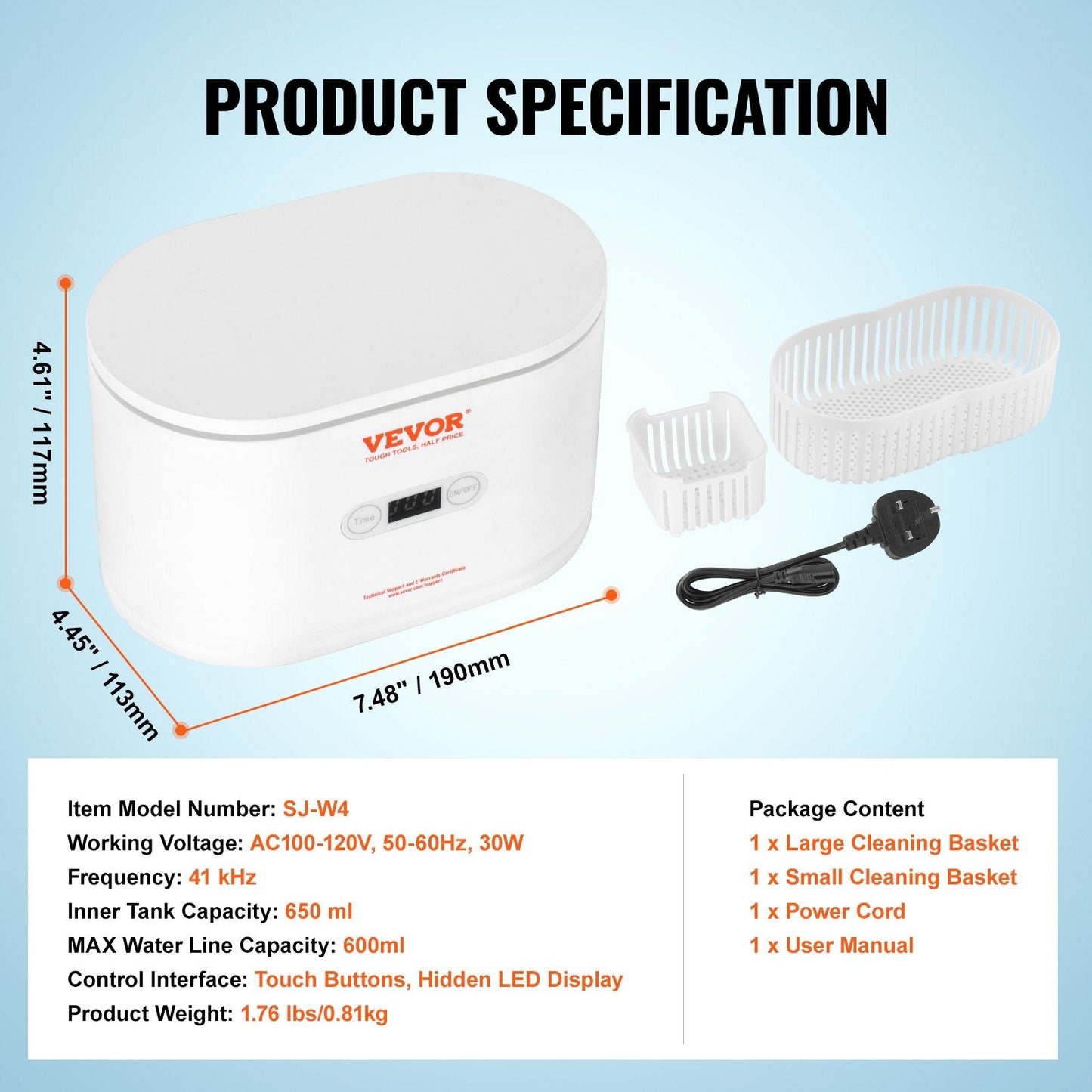 Portable Ultrasonic Jewelry Cleaner with 5 Timers, 0.65L Capacity