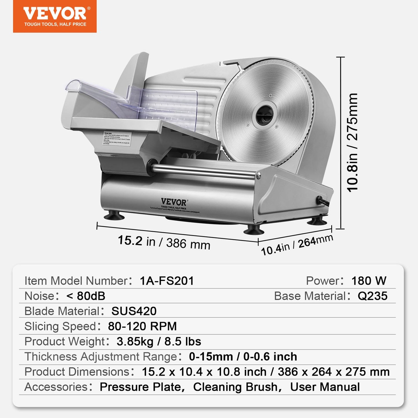 VEVOR Meat Slicer, 180W Electric Deli Food Slicer with 7.5" SUS420 Stainless Steel