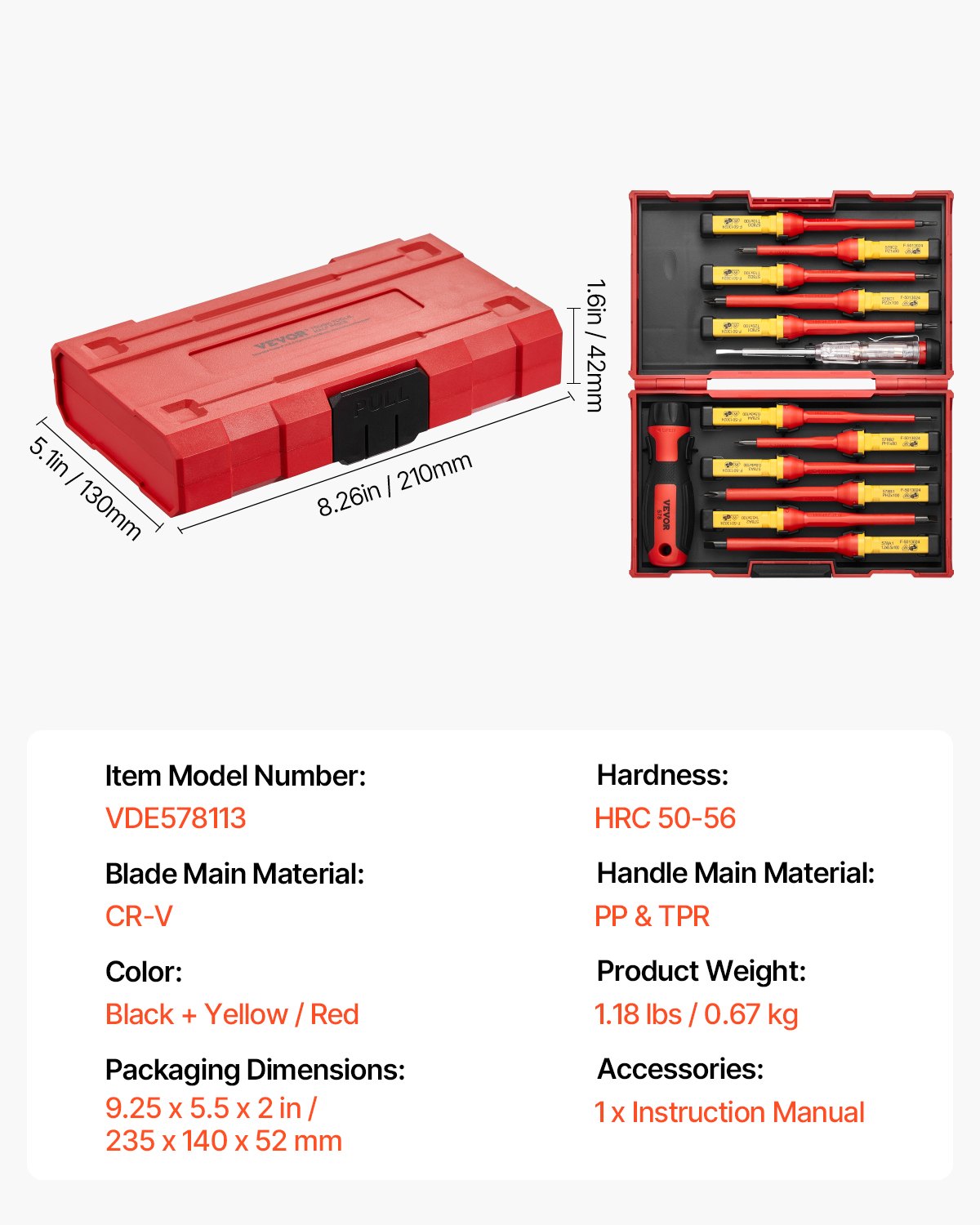 VEVOR Insulated Screwdriver Set 13-Piece Insulated Tool Set for Electricians