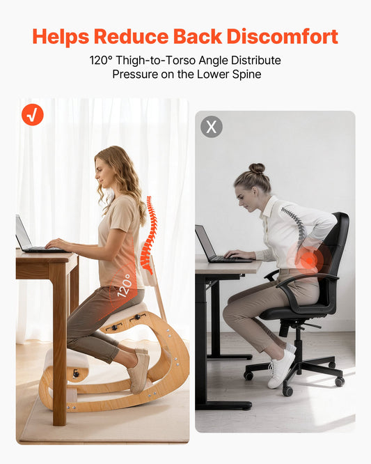 Ergonomic Kneeling Chair, Wooden Posture Knee Chair with Adjustable Thick Foam Cushions, Backrest and Wood Frame, Adjustable Height, Relief for Neck or Back Pain for Home, Office or Meditation