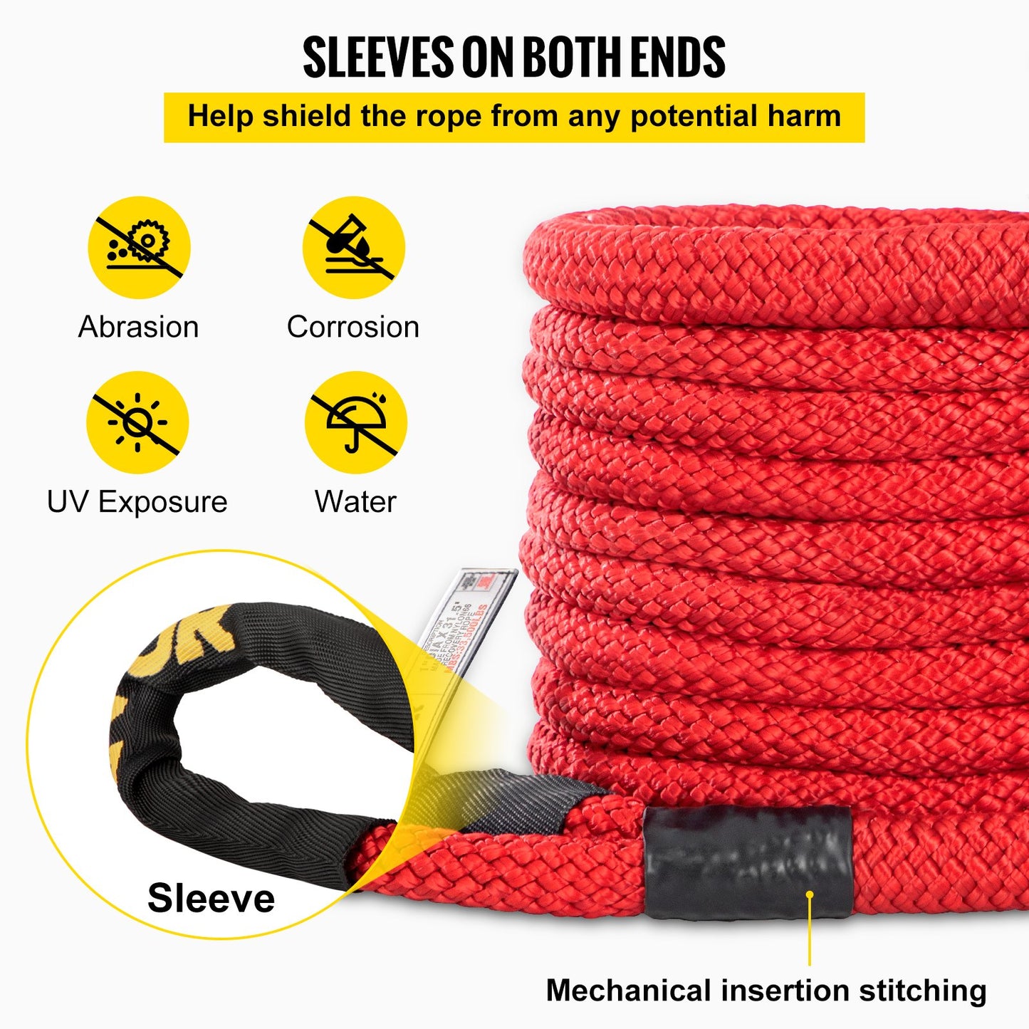 VEVOR 1\" x 31.5\' Recovery Tow Rope, 33,500 lbs, Heavy Duty Nylon Double Braided