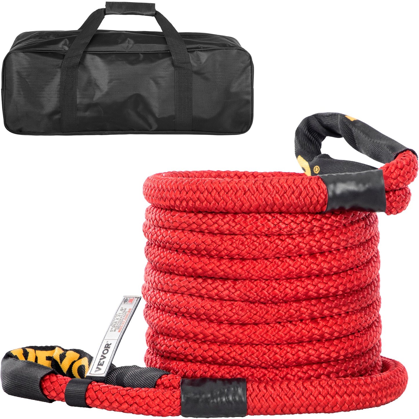 VEVOR 1\" x 31.5\' Recovery Tow Rope, 33,500 lbs, Heavy Duty Nylon Double Braided
