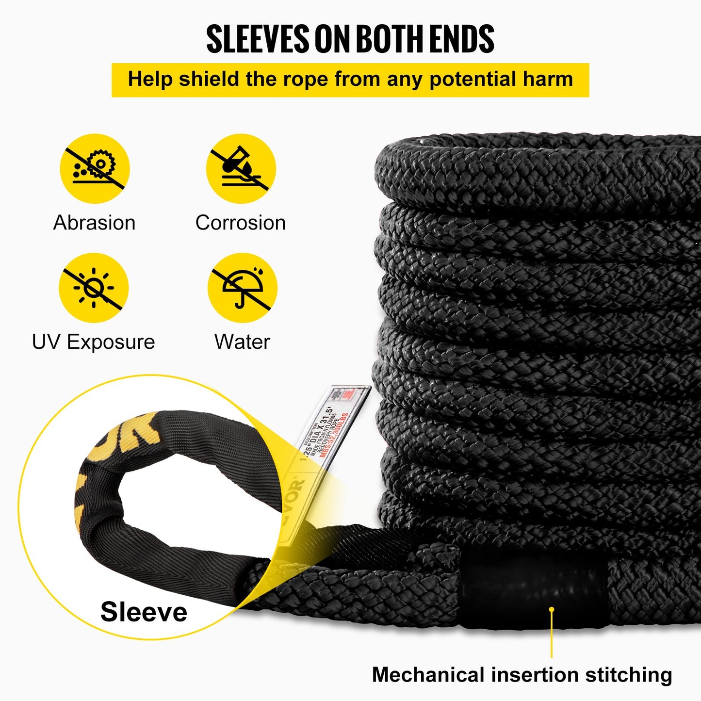 VEVOR 1-1/4\" x 31.5\' Kinetic Recovery & Tow Rope, 23723kgs, Heavy Duty Nylon Double