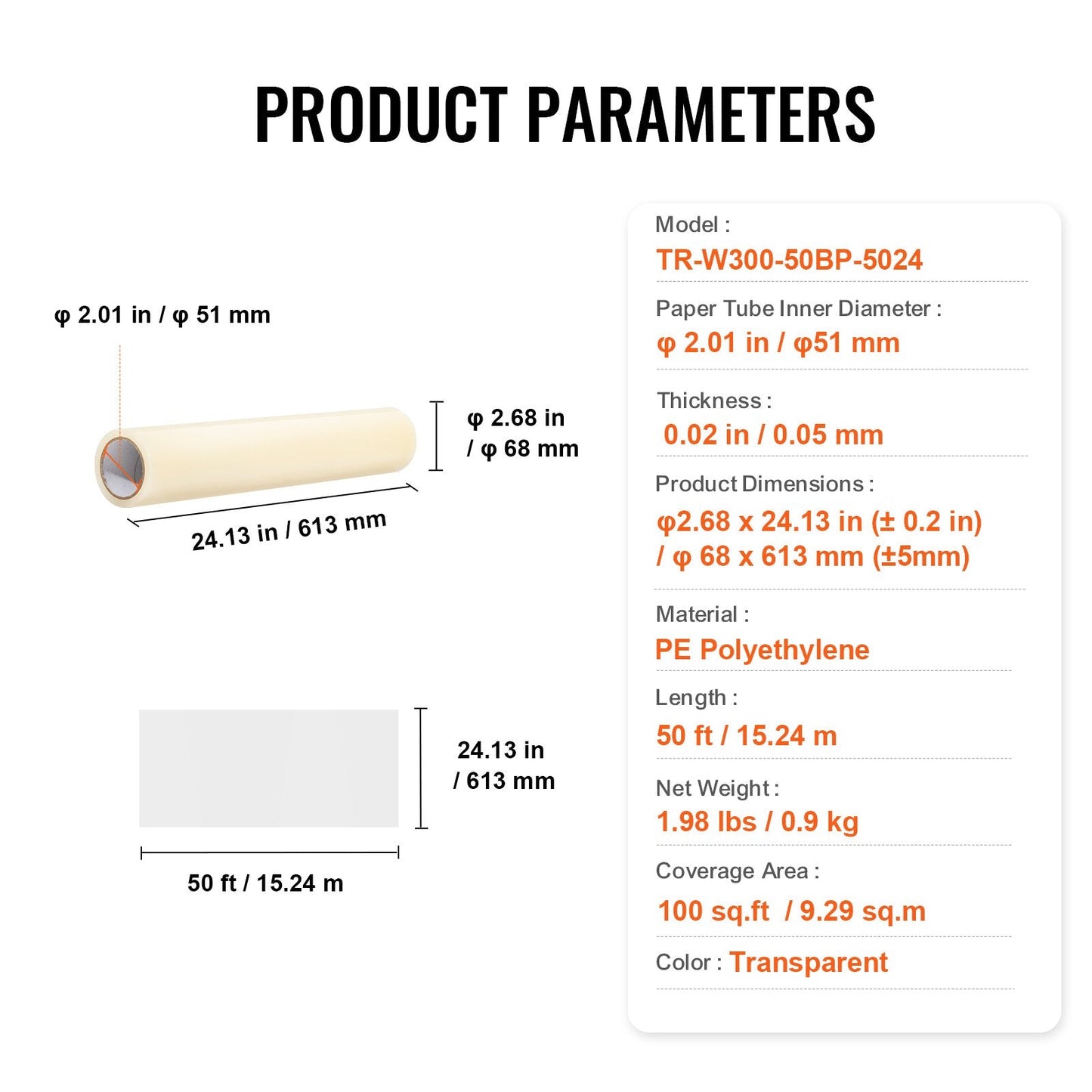 Transparent Carpet Protection Film, 0.6m x 15.24m, Self-Adhesive & Easy Install