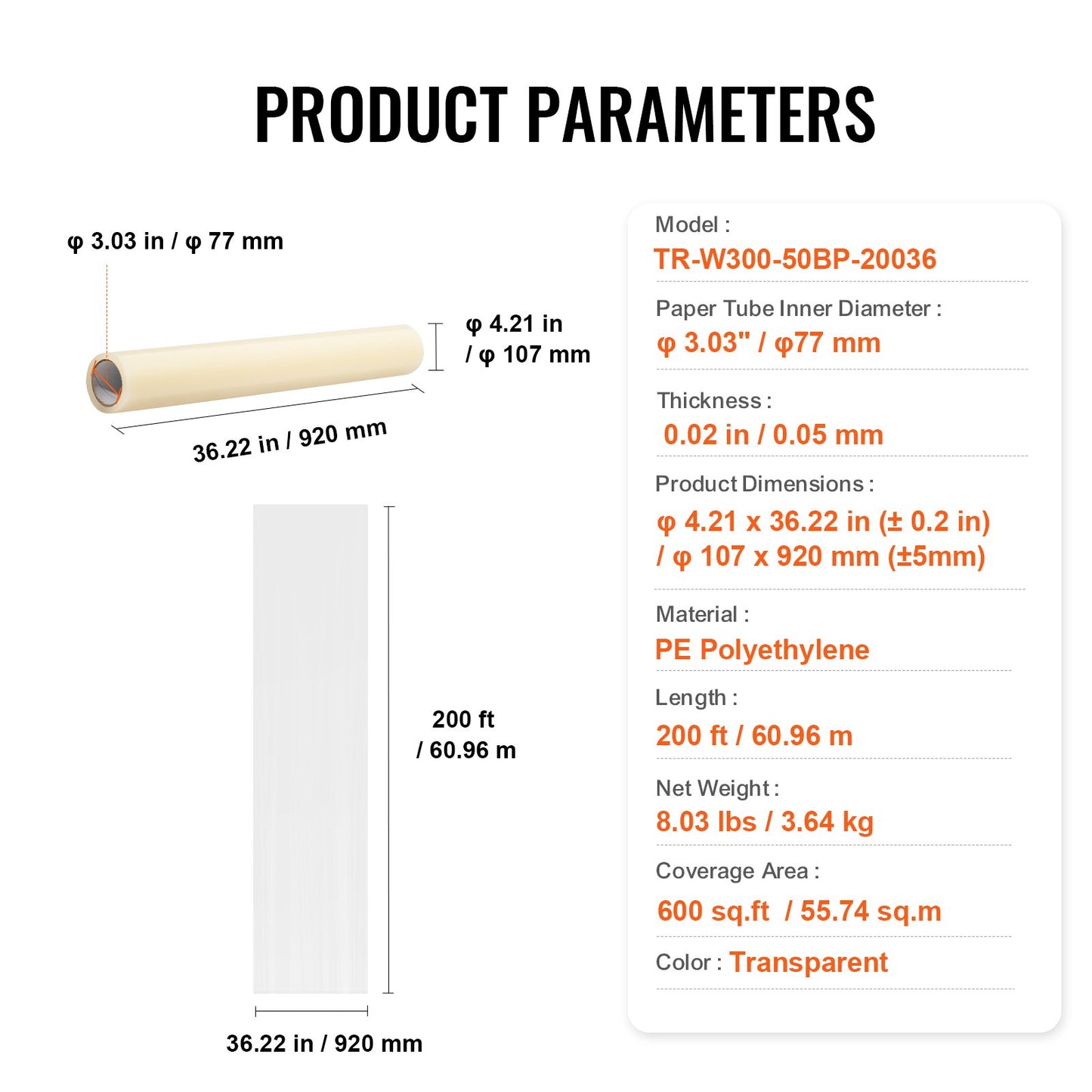 VEVOR Carpet Protection Film, 36" x 200' Floor and Surface Shield with Self Adhesive