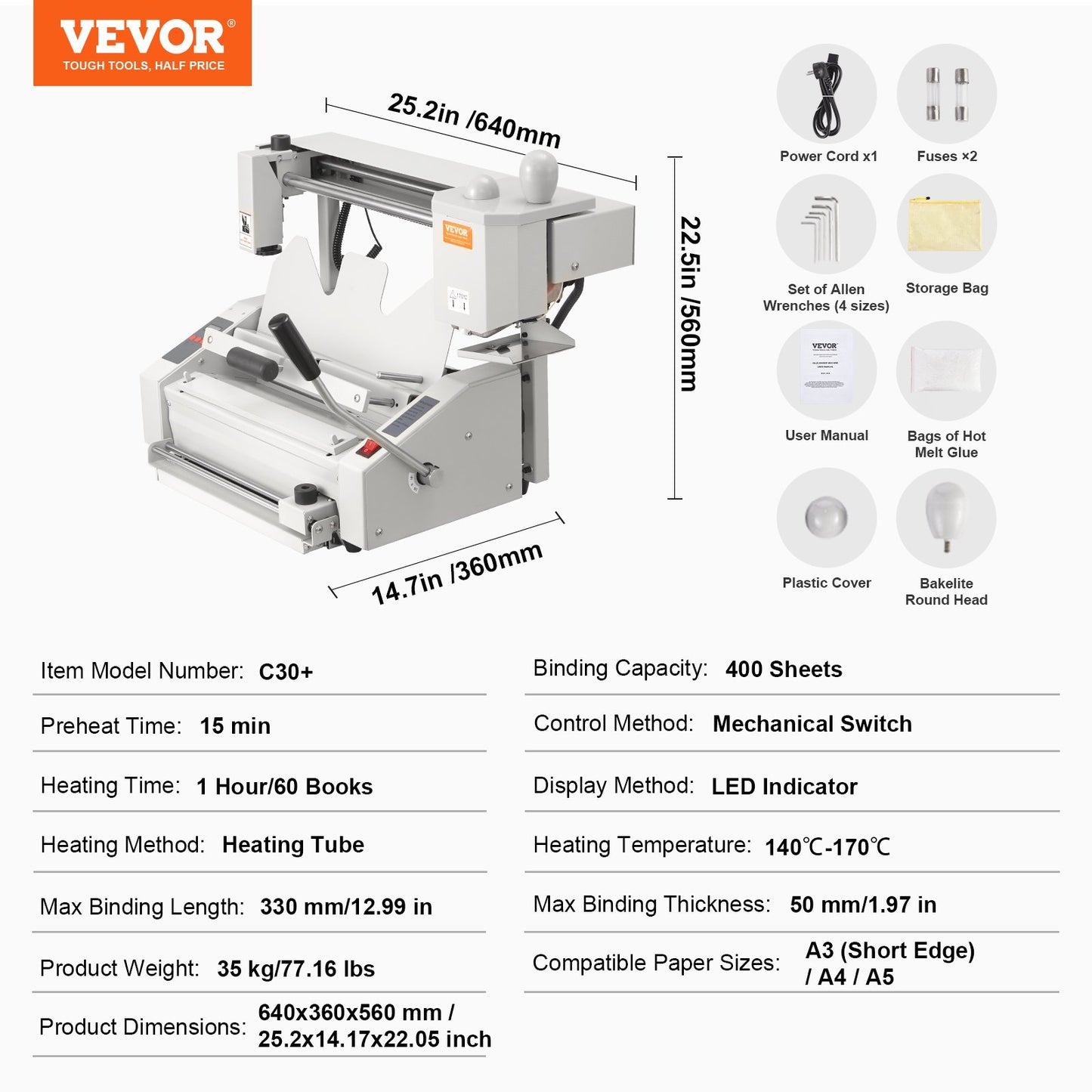 VEVOR Thermal Binding Machine, 400 Sheets Capacity Hot Glue Binding Machine, Thermal