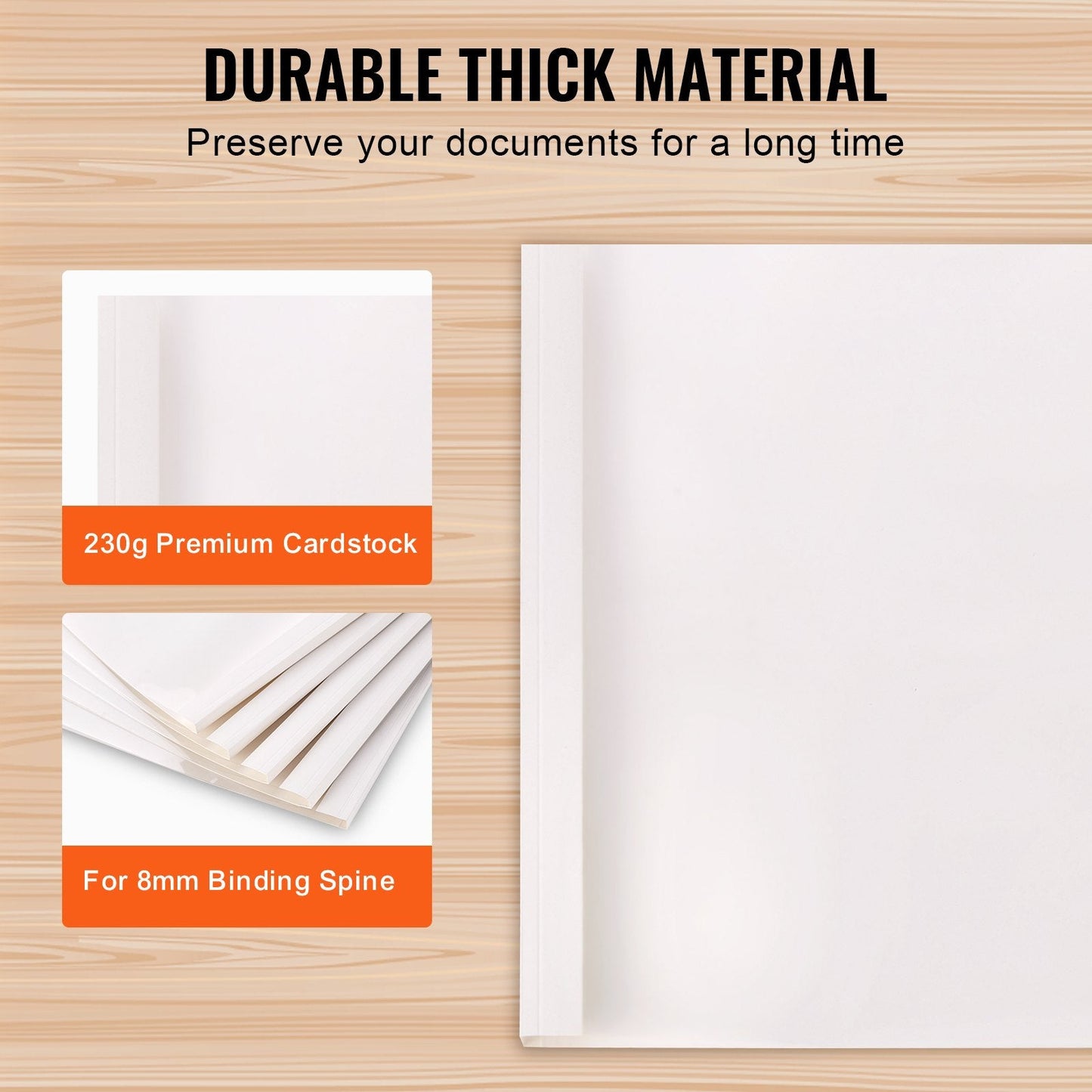 Thermal Binding Covers, 10 Pack, 8mm Spine, PVC, White Cardstock, 222x286mm