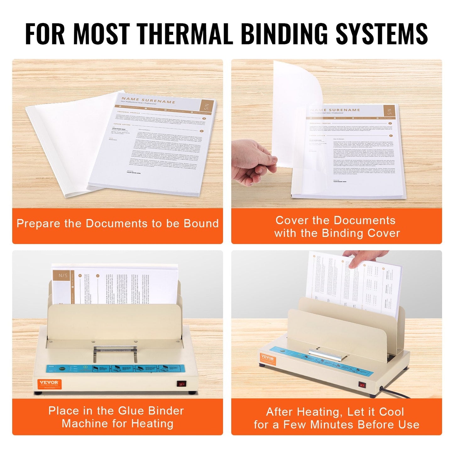 Thermal Binding Covers, 10 Pack, 8mm Spine, PVC, White Cardstock, 222x286mm