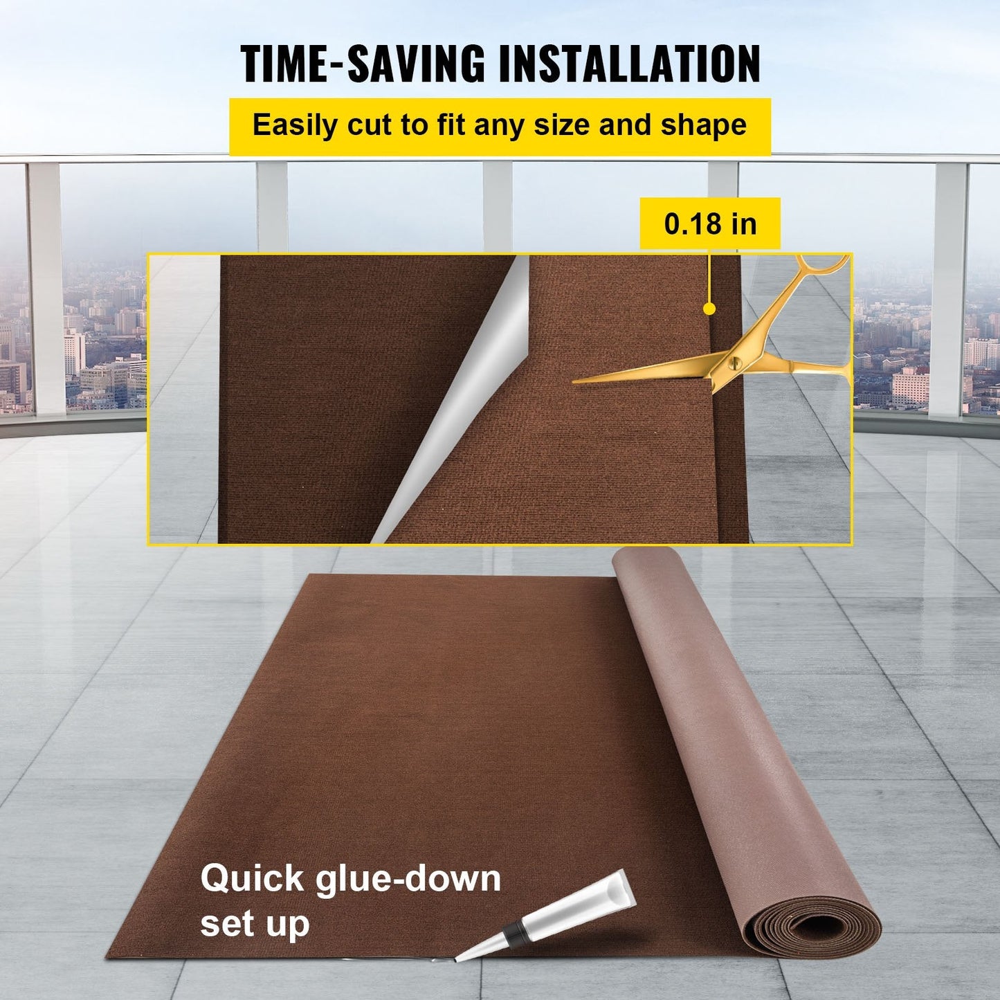 Marine Grade Deep Brown Carpet, 1.8 x 5.5 m, Non-Slip, Water-Proof Backing