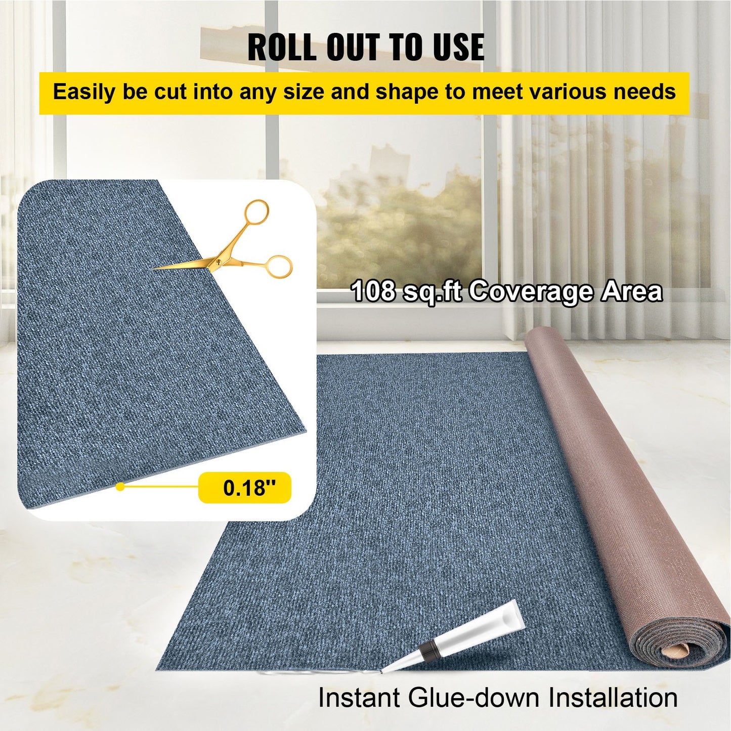 VEVOR Gray Marine Carpet 6 ft x 29.5 ft, Boat Carpet Rugs, Indoor Outdoor Rugs for