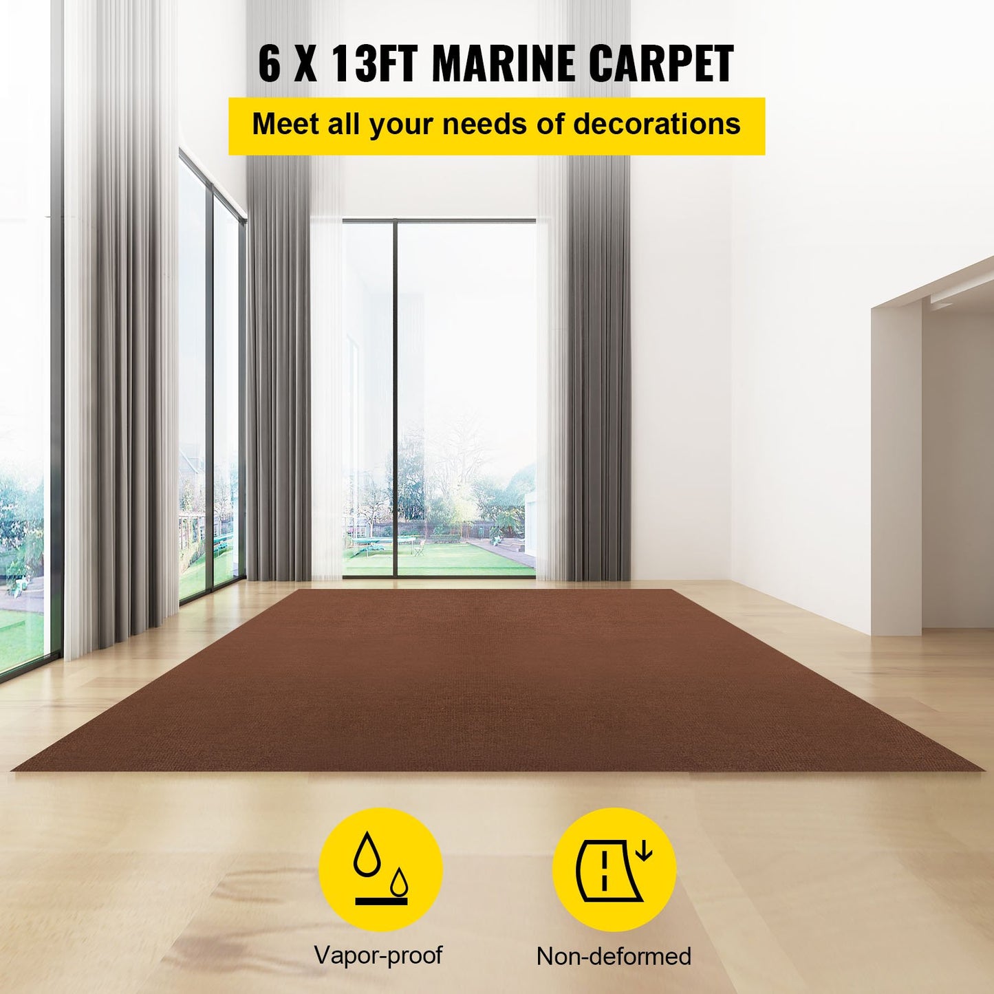 VEVOR Marine Carpet, 6 x 13 ft Boat Carpeting, Deep Brown Marine Grade Boat Carpet,
