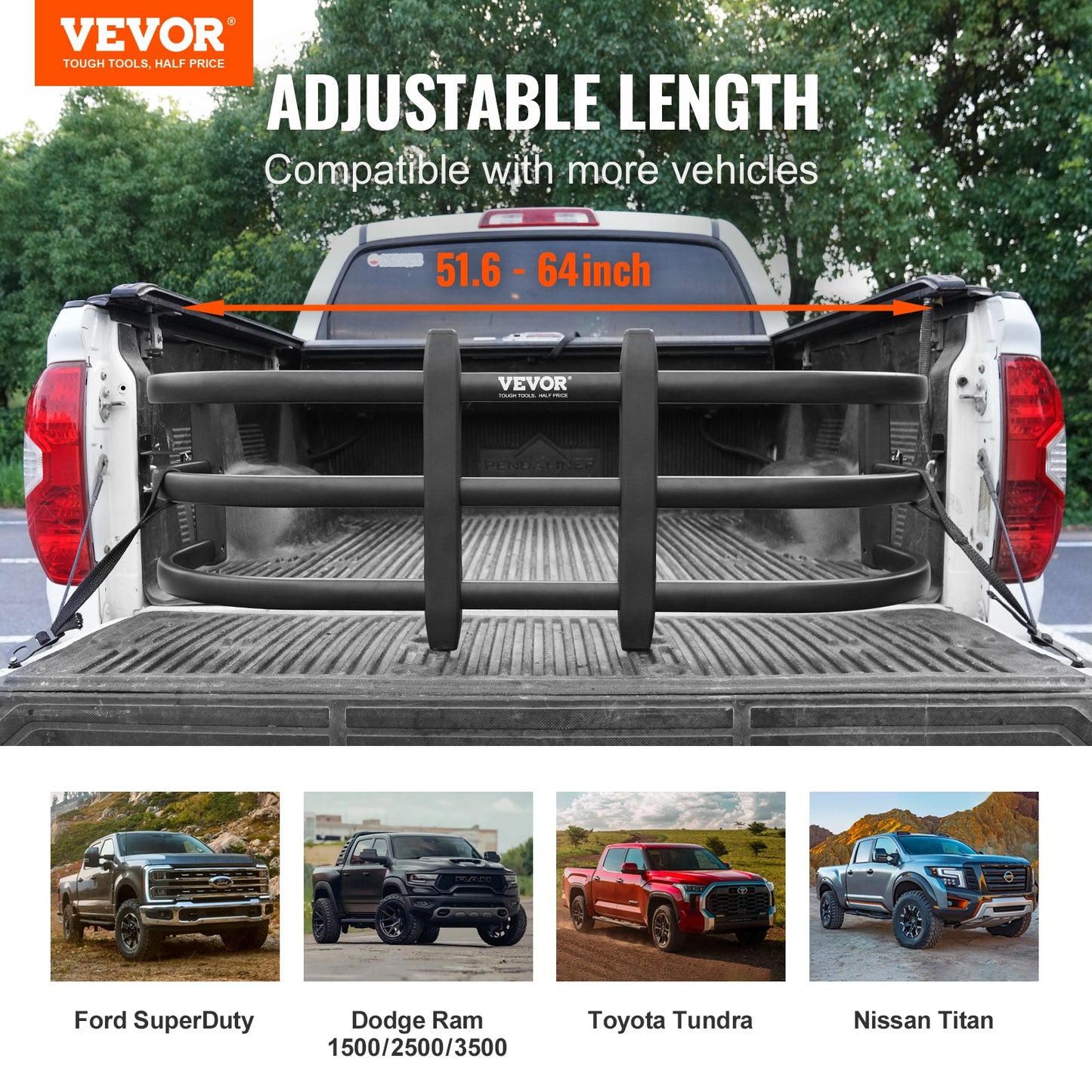 VEVOR Truck Bed Extender, Aluminum Retractable Tailgate Extender, 131cm-162.6cm