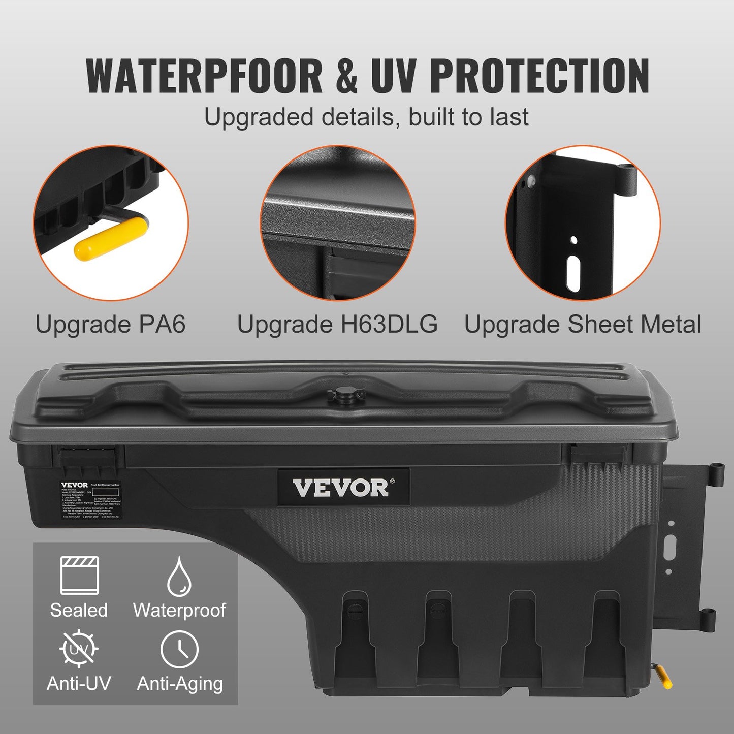 VEVOR Truck Bed Storage Box, Lockable Swing Case with Password Padlock, 6.6 Gal/25