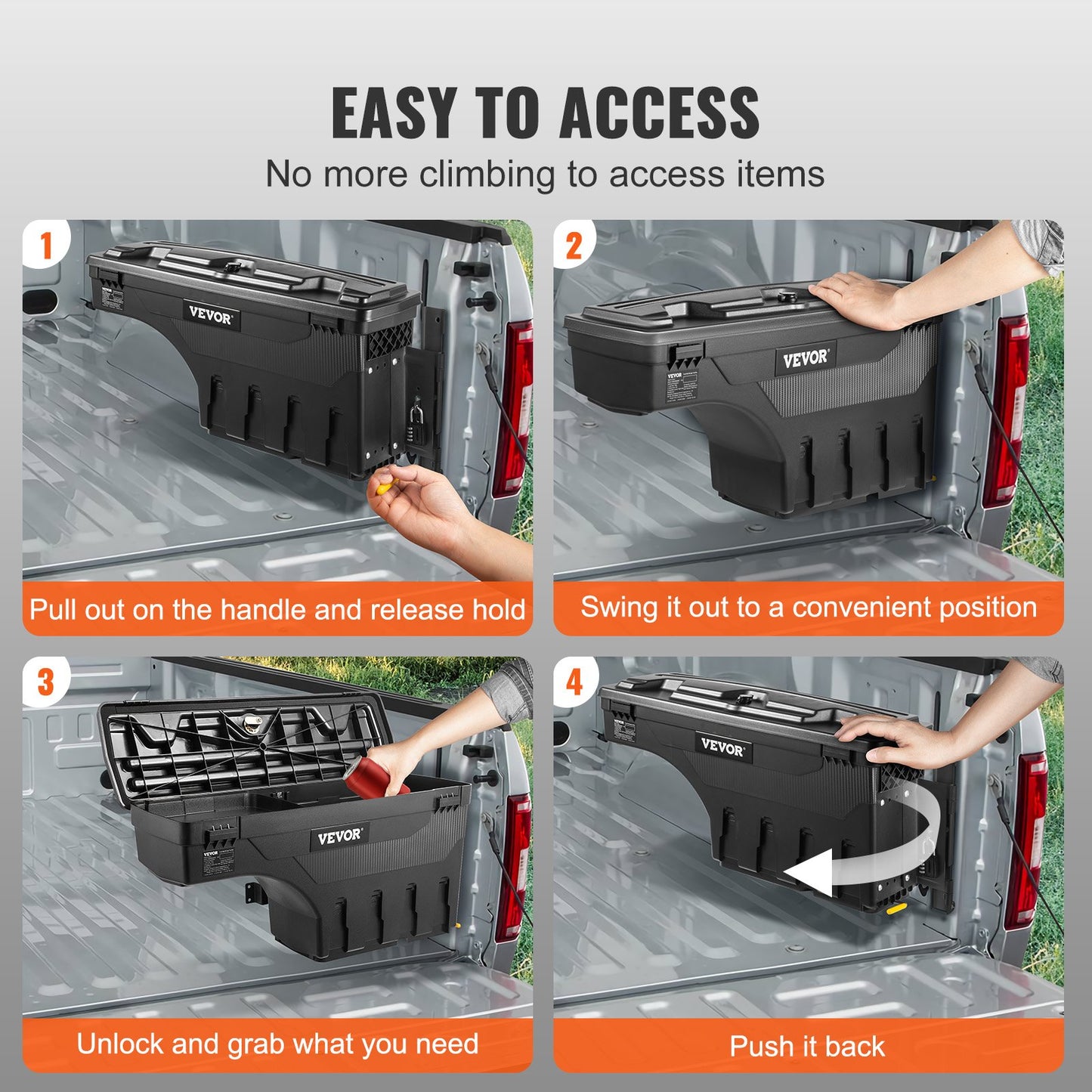 VEVOR Truck Bed Storage Box, Lockable Swing Case with Password Padlock, 6.6 Gal/25