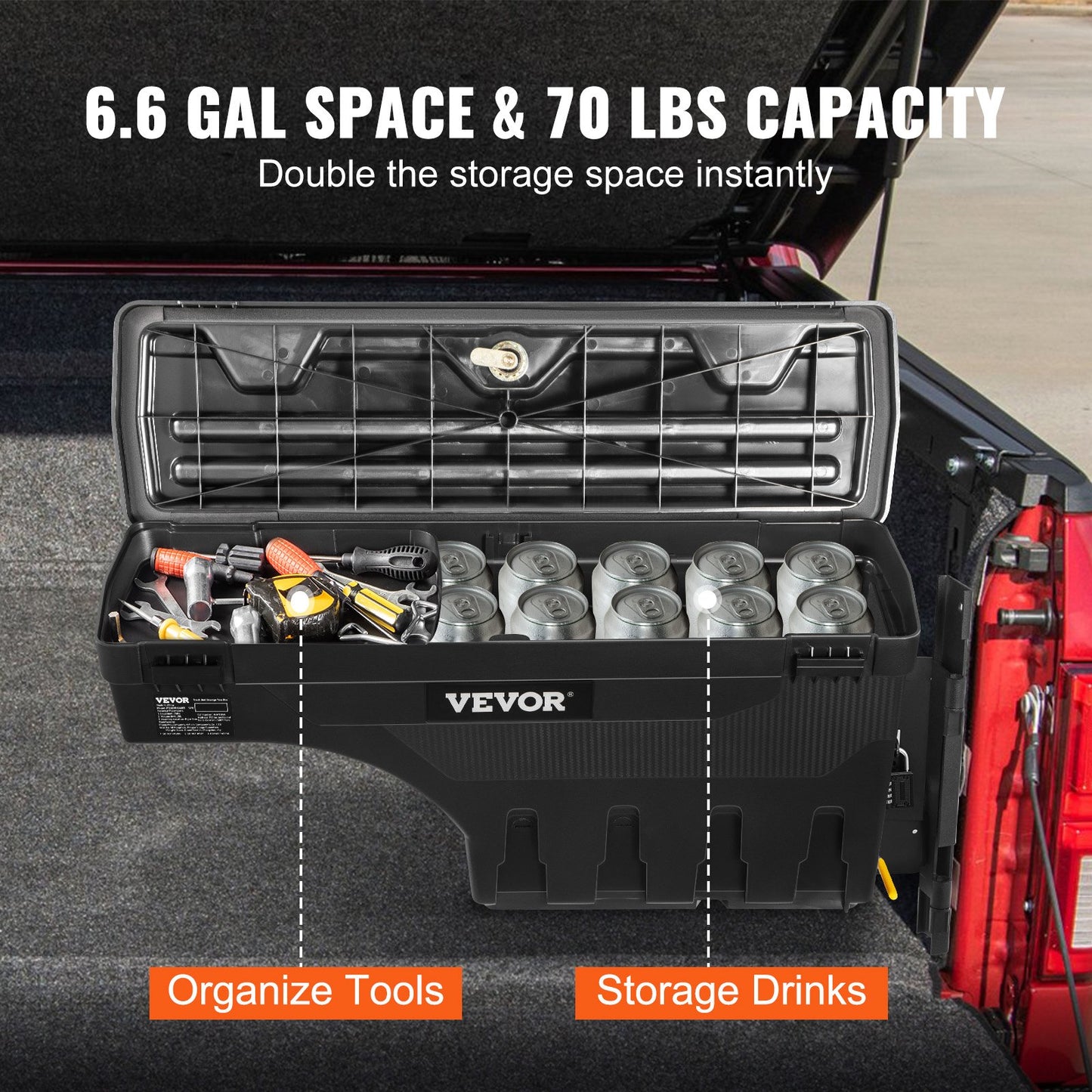 VEVOR Truck Bed Storage Box, Lockable Swing Case with Password Padlock, 6.6 Gal/25