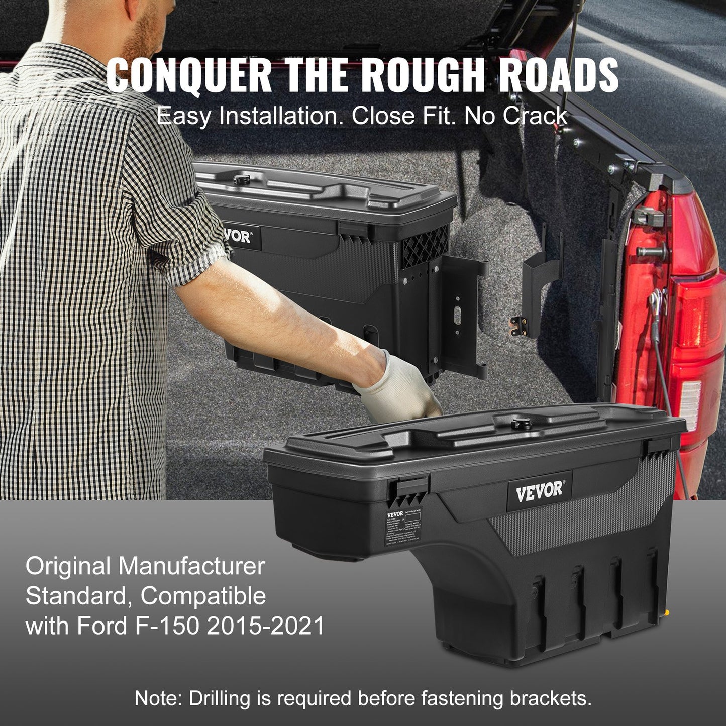 VEVOR Truck Bed Storage Box, Lockable Swing Case with Password Padlock, 6.6 Gal/25