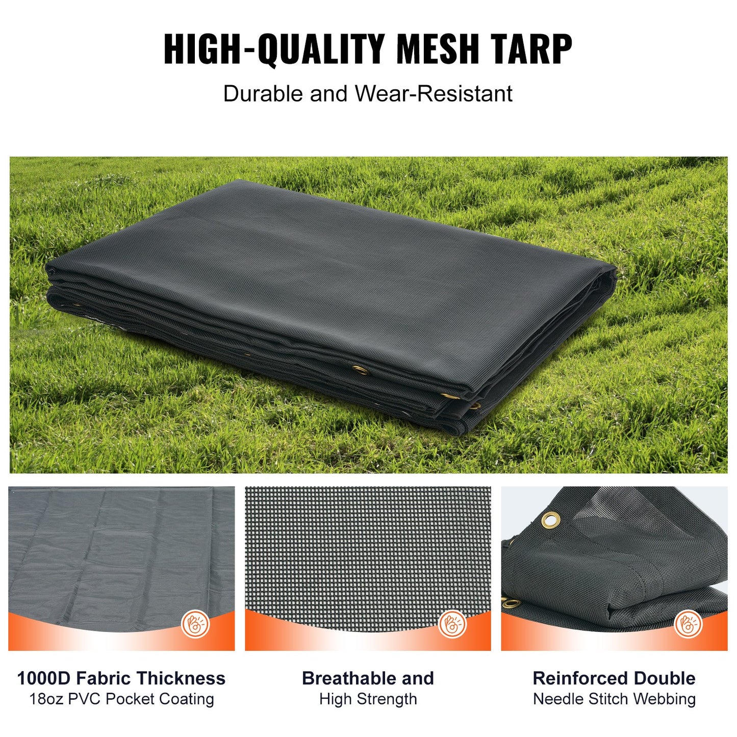 VEVOR Dump Truck Mesh Tarp, 5 x 14 ft, PVC Coated Black Heavy Duty Cover with 5.5"