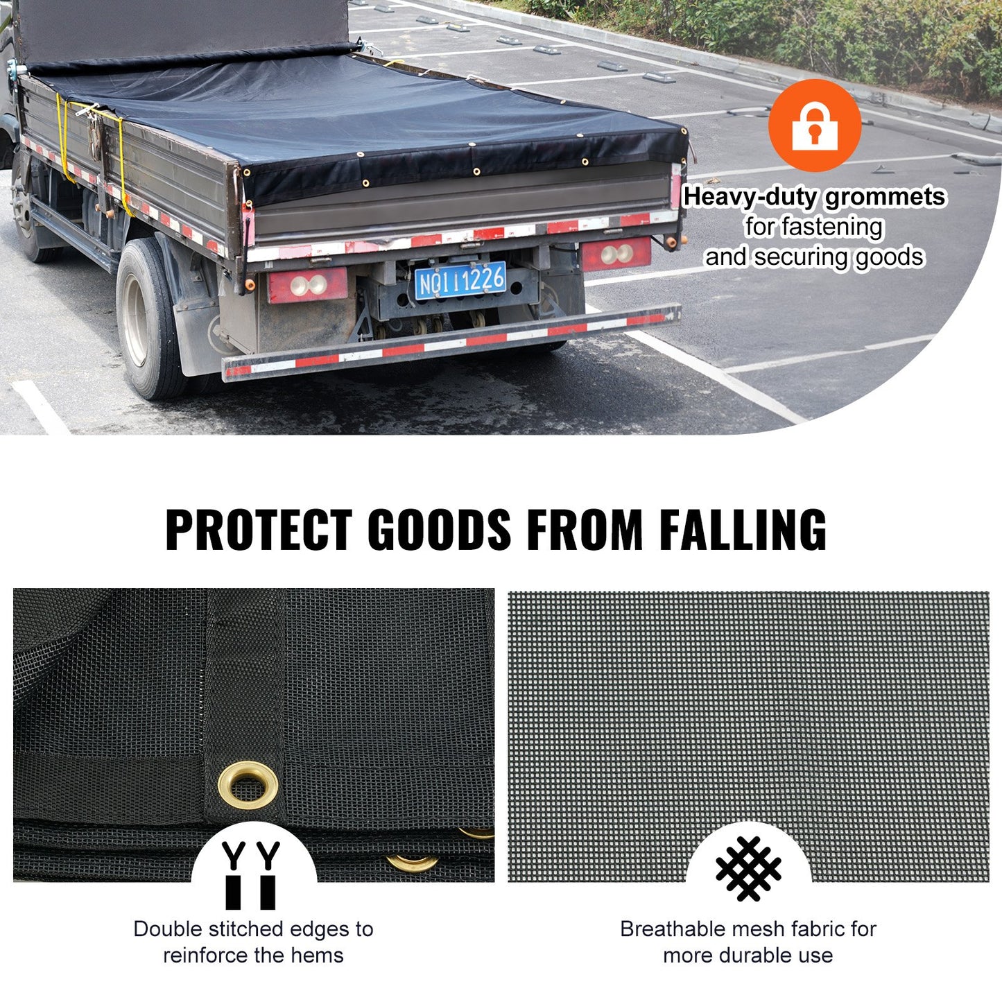 VEVOR Dump Truck Mesh Tarp, 5 x 14 ft, PVC Coated Black Heavy Duty Cover with 5.5"