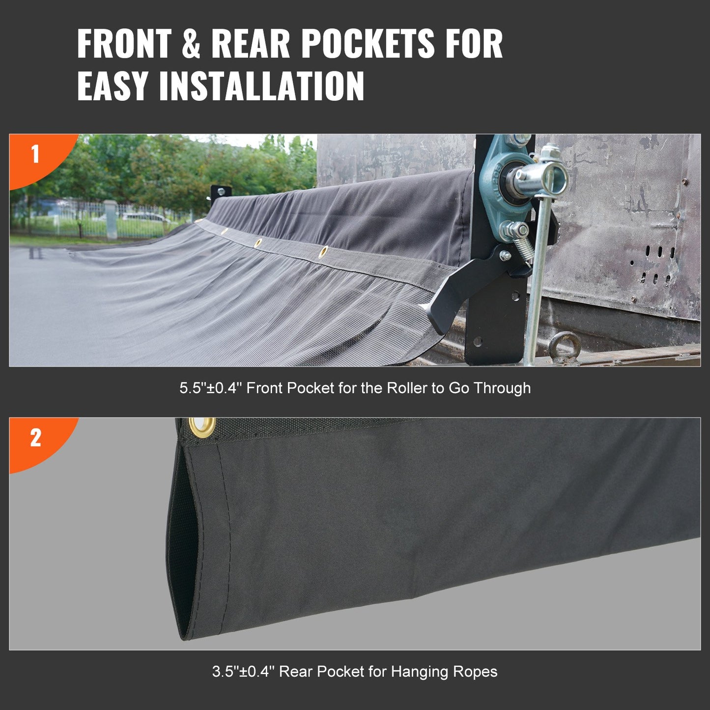 VEVOR Dump Truck Mesh Tarp, 5 x 14 ft, PVC Coated Black Heavy Duty Cover with 5.5"