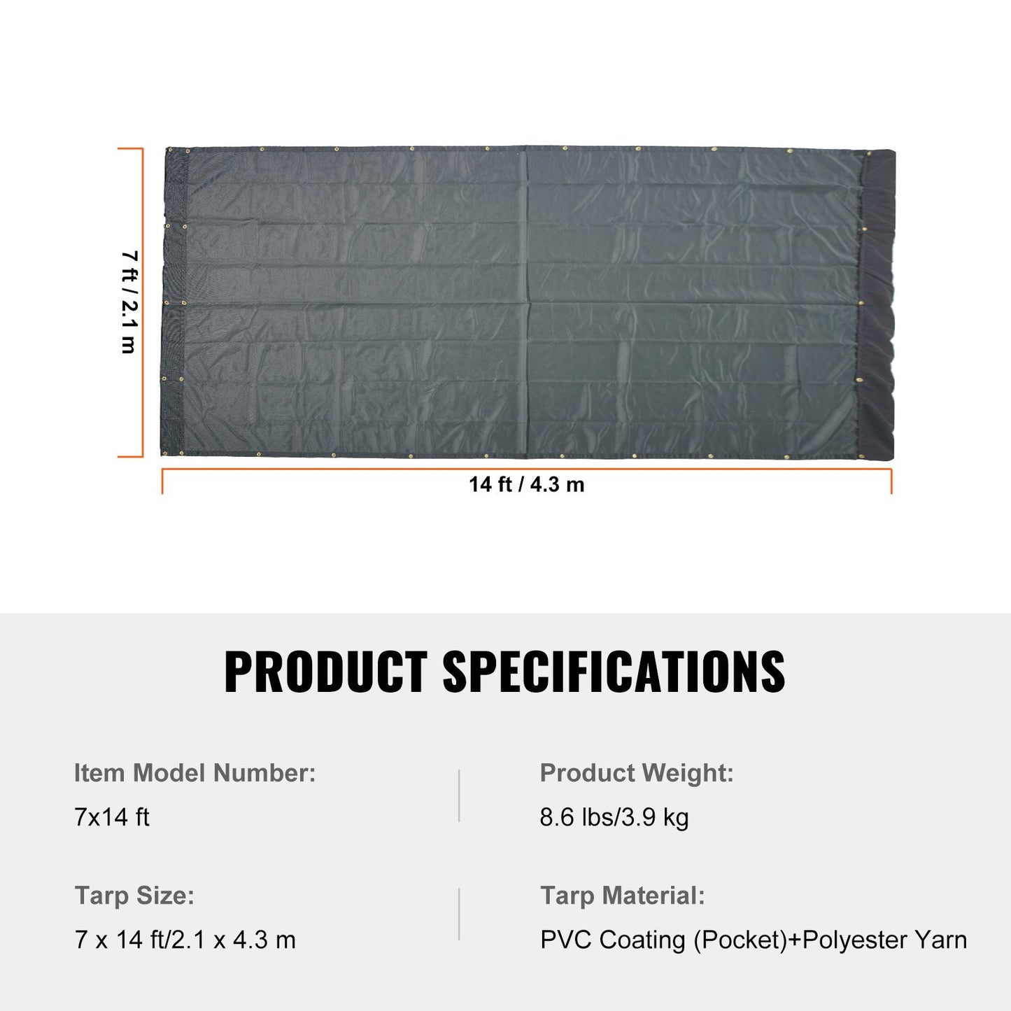 VEVOR Dump Truck Mesh Tarp, 7 x 14 ft, PVC Coated Black Heavy Duty Cover with 5.5"