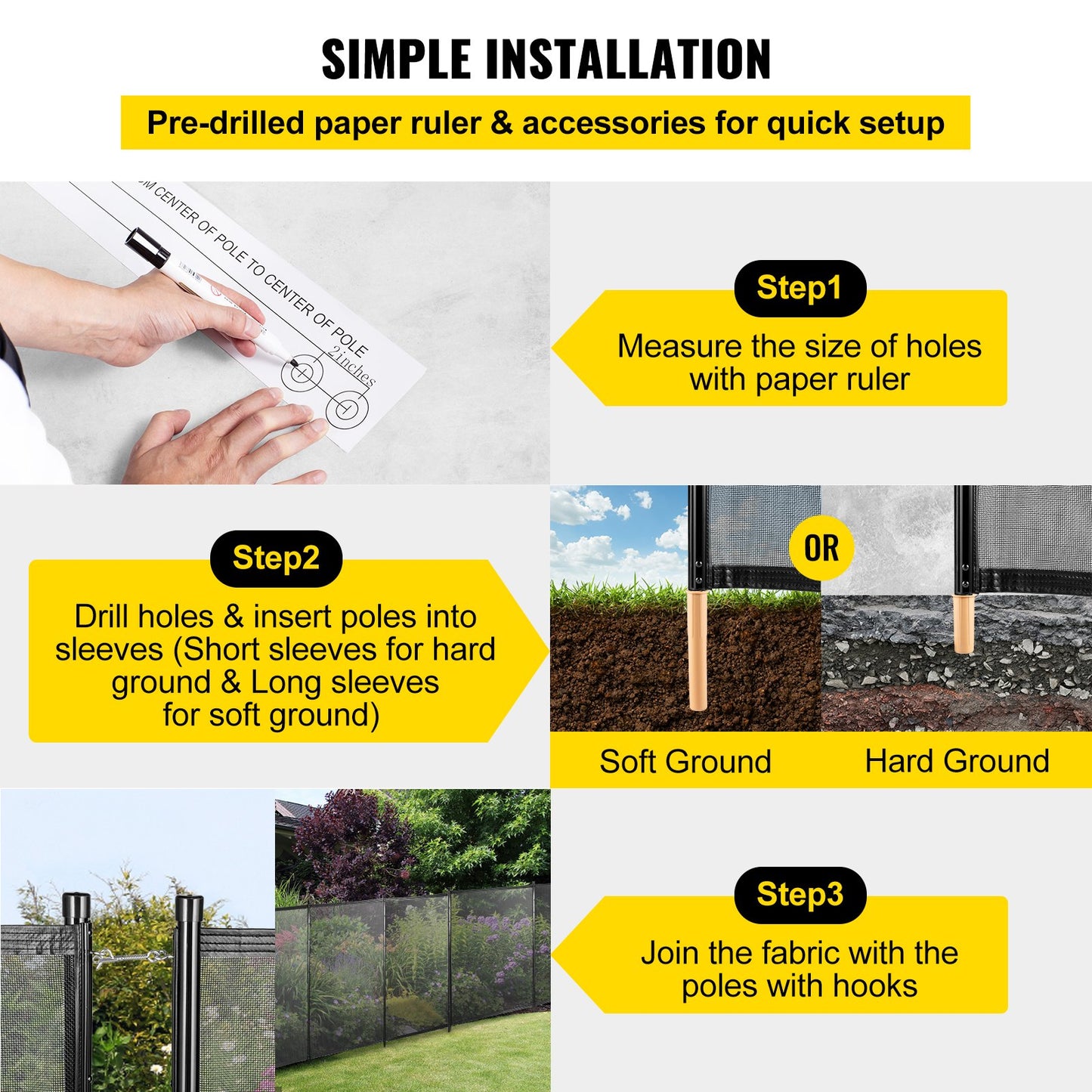 VEVOR Swimming Pool Fence, 4*12FT Pool Safety Fence for Inground Pools, Removable