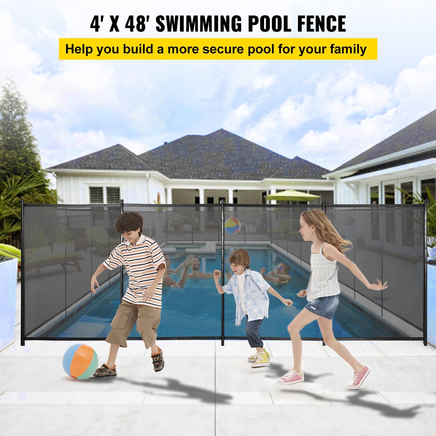 VEVOR Sentry Security Pool Fence 4x48 ft Removable Pool Fence Hole Size 1.1x 3.5