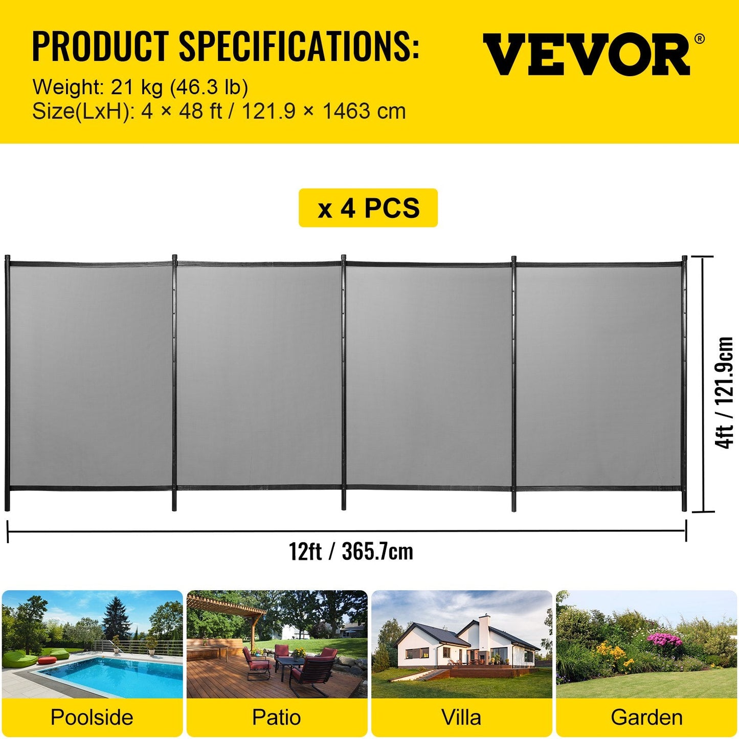 Removable 1.2x14.6m Pool Fence with 1.1x3.5cm Holes for In-ground Pools