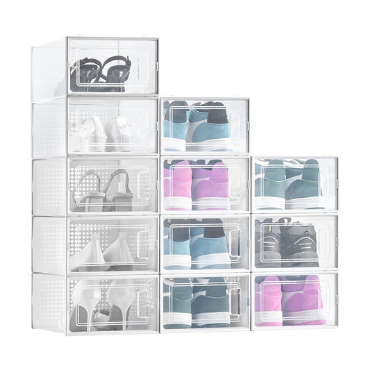 VEVOR Shoe Storage Boxes 12 Pack Stackable Storage Organizers US Size 11 White