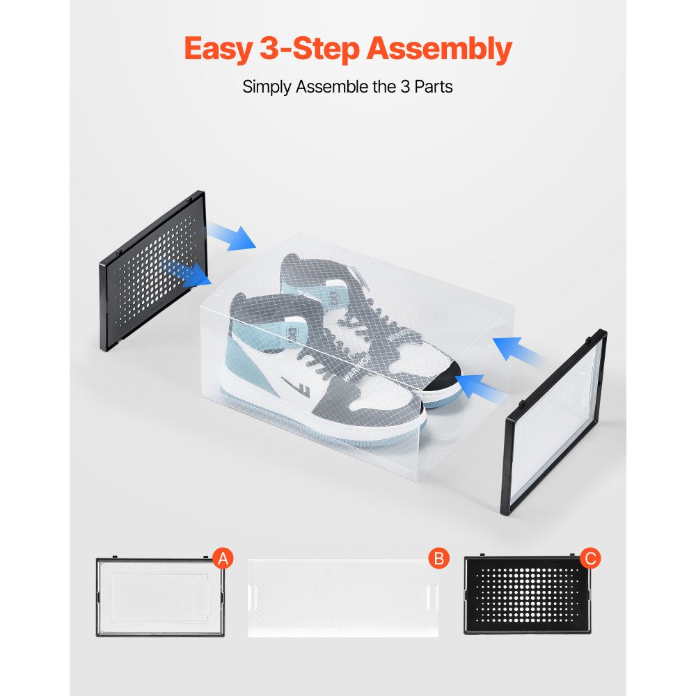 Shoe Storage Boxes 12 Pack Stackable Storage Organizers US Size 11 Black