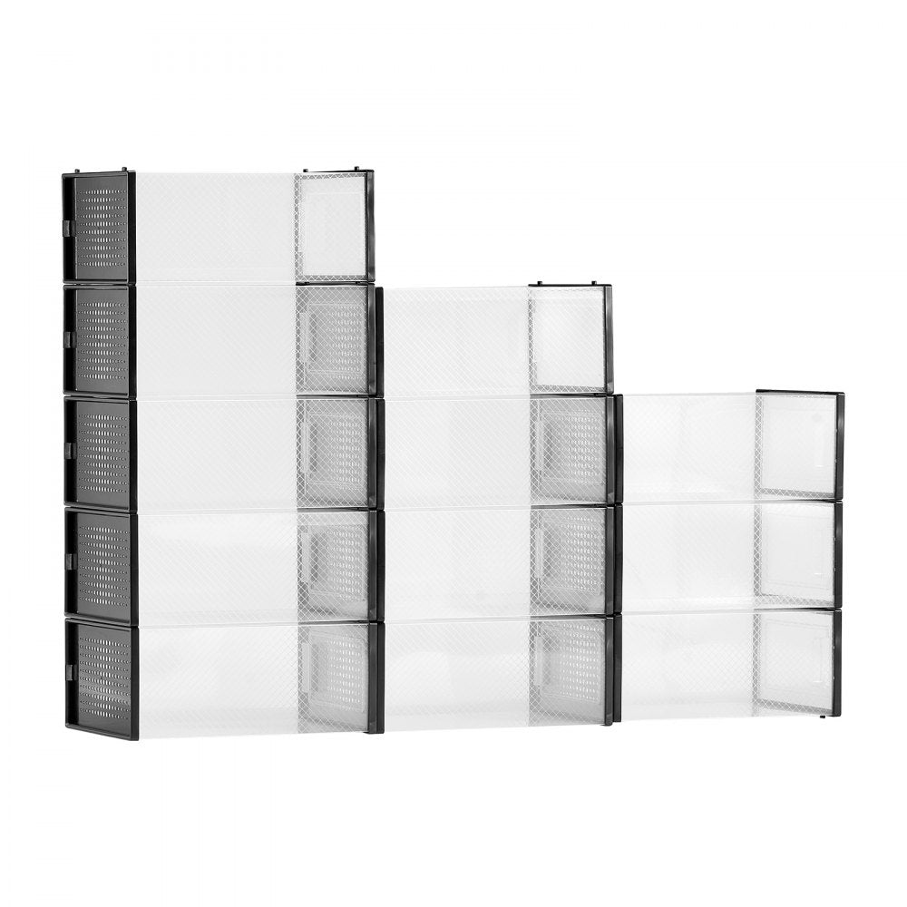 Shoe Storage Boxes 12 Pack Stackable Storage Organizers US Size 11 Black