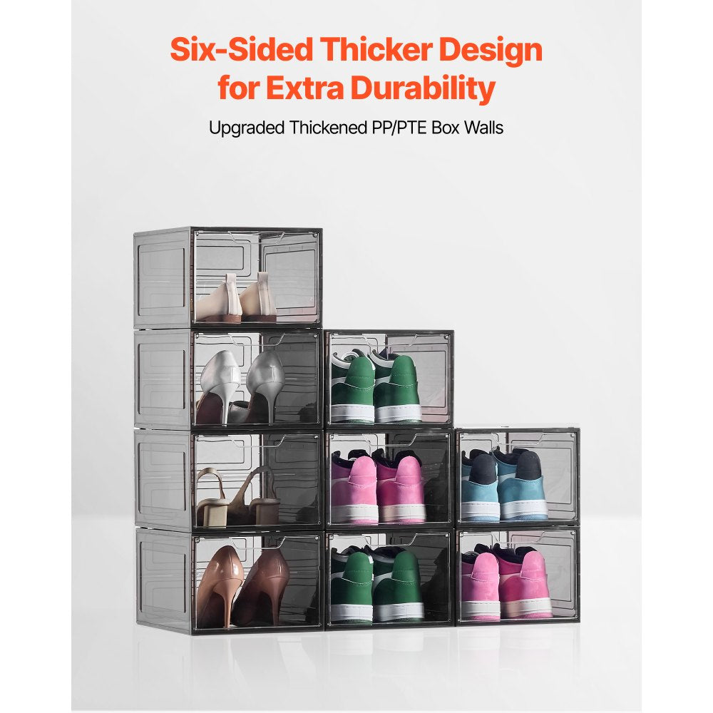 VEVOR Shoe Storage Boxes 9PCS Stackable Shoe Boxes US Size 13 Transparent Black
