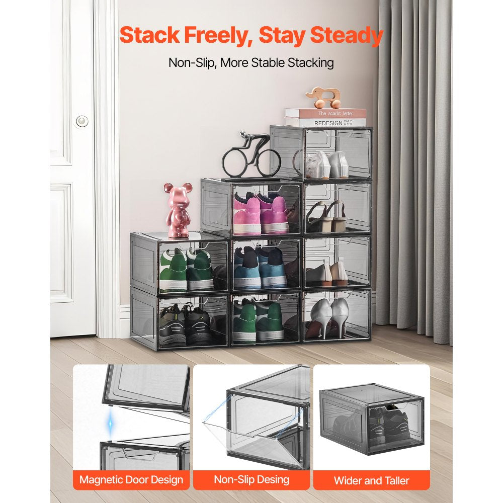 VEVOR Shoe Storage Boxes 9PCS Stackable Shoe Boxes US Size 13 Transparent Black