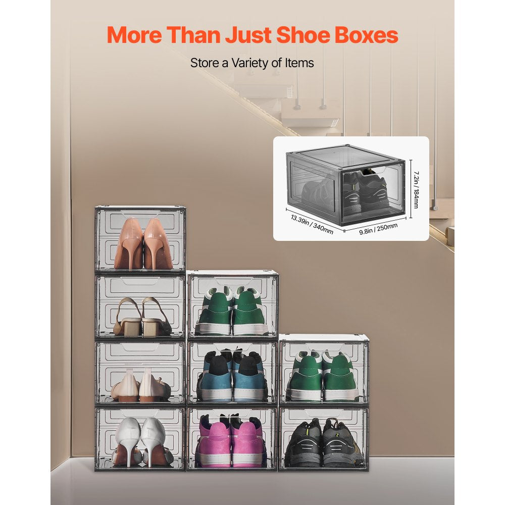 VEVOR Shoe Storage Boxes 9PCS Stackable Shoe Boxes US Size 13 Transparent Black