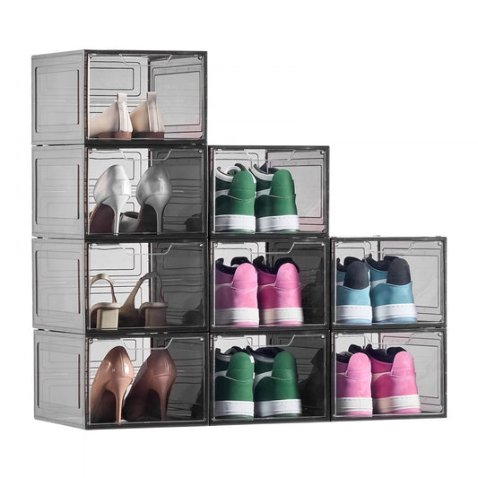 VEVOR Shoe Storage Boxes 9PCS Stackable Shoe Boxes US Size 13 Transparent Black