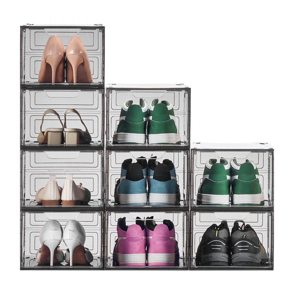 VEVOR Shoe Storage Boxes 9PCS Stackable Shoe Boxes US Size 13 Transparent Black
