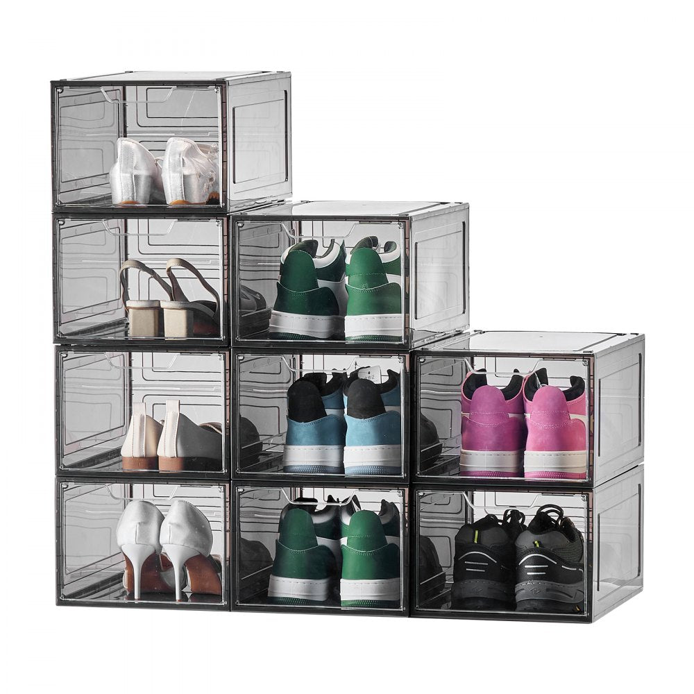 VEVOR Shoe Storage Boxes 9PCS Stackable Shoe Boxes US Size 13 Transparent Black