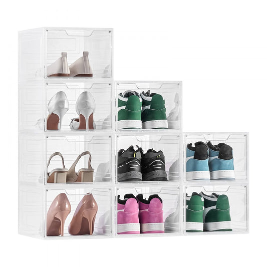 VEVOR Shoe Storage Boxes 9PCS Stackable Shoe Boxes US Size 13 Transparent White