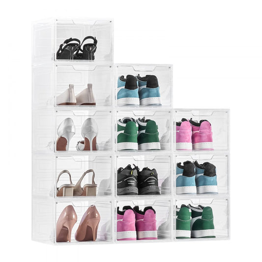 VEVOR Shoe Storage Boxes 12PCS Stackable Shoe Boxes US Size 13 Transparent White