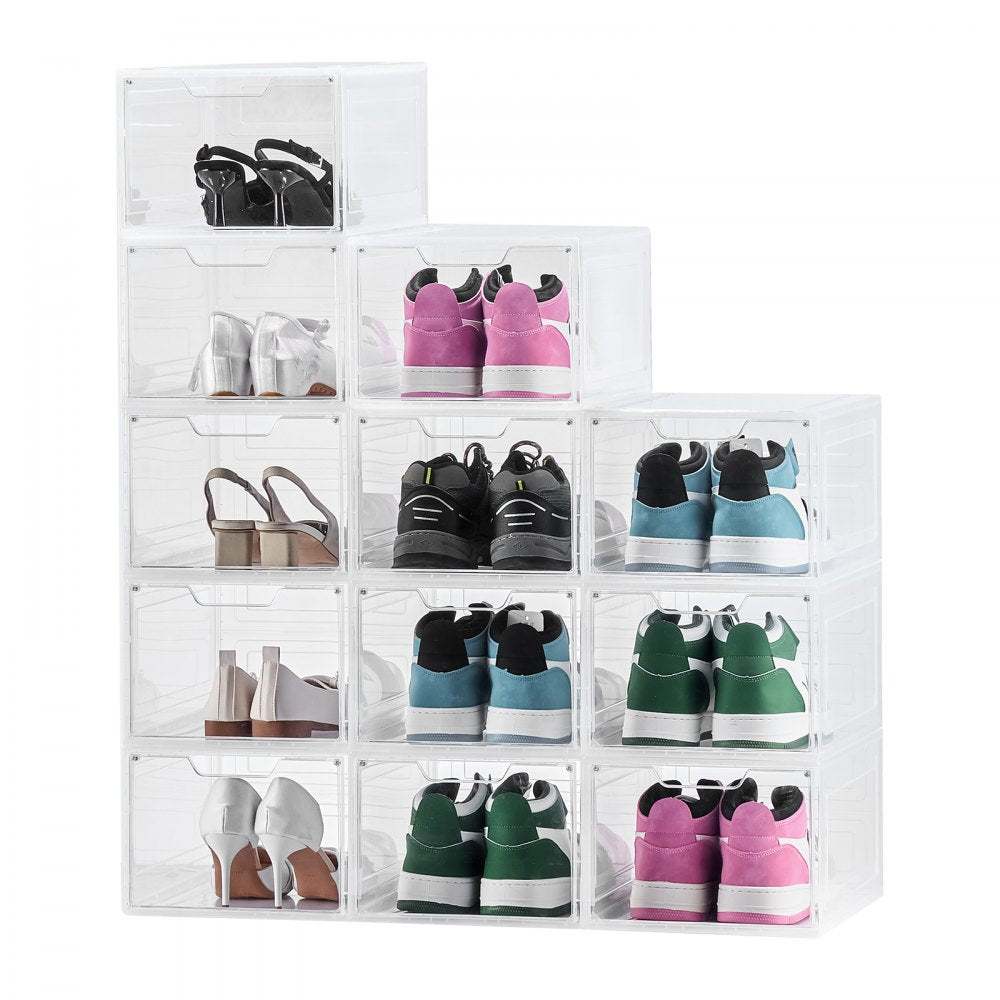 VEVOR Shoe Storage Boxes 12PCS Stackable Shoe Boxes US Size 13 Transparent White