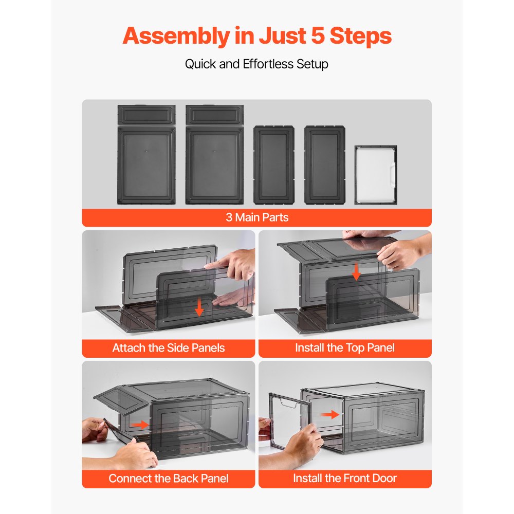 Shoe Storage Boxes 6PCS Stackable Shoe Boxes US Size 13 Transparent Black