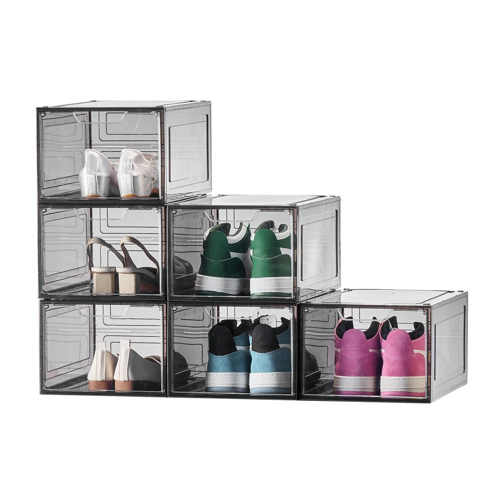 Shoe Storage Boxes 6PCS Stackable Shoe Boxes US Size 13 Transparent Black