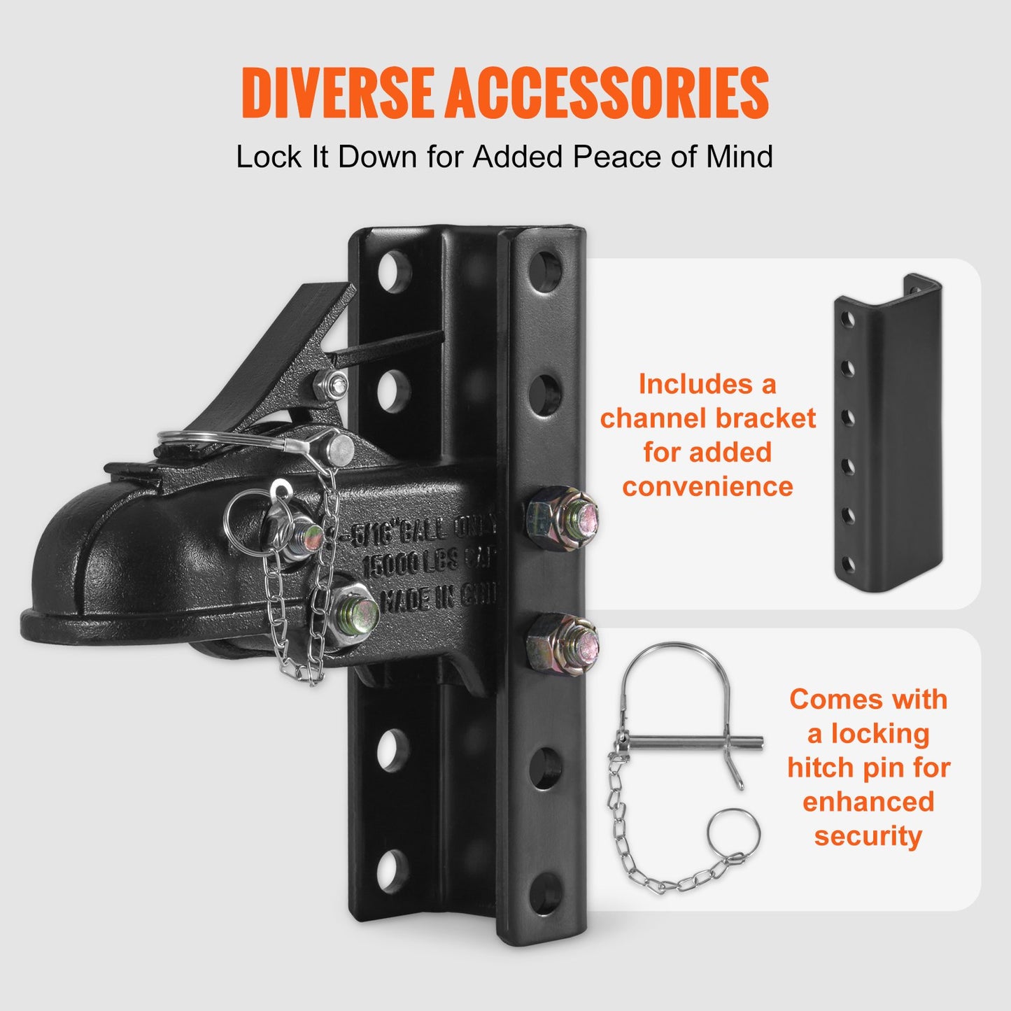 VEVOR Adjustable Trailer Coupler and 5-Position Channel Bracket Kit, 2-5/16" Hitch