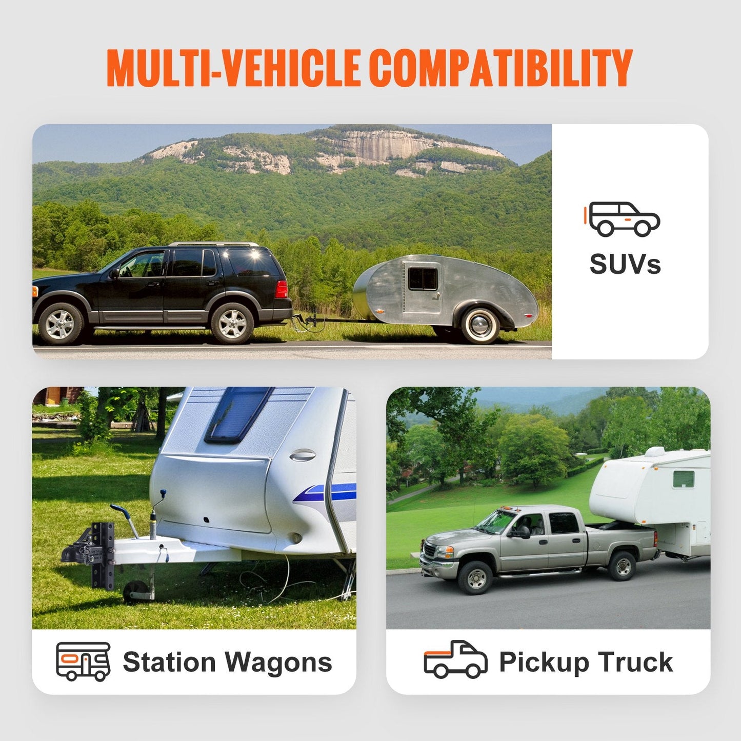Adjustable Trailer Coupler Kit, 58 mm Hitch, 6804 kg Capacity, Heavy Duty Mount