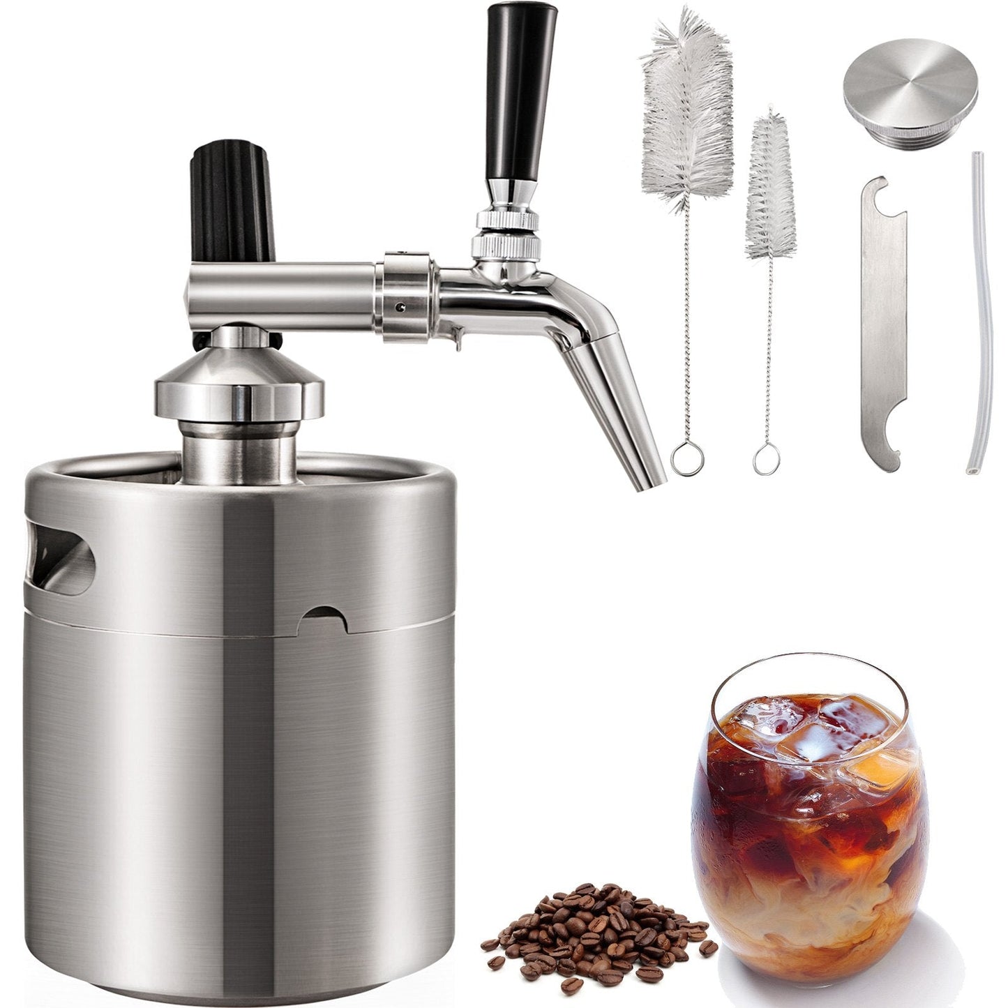 Portable 2L Stainless Steel Nitro Cold Brew Coffee Maker with Home Keg System